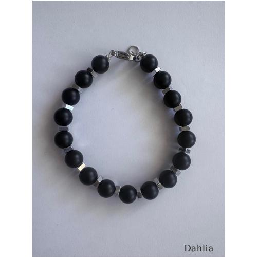 BRACCIALE SFERE PIETRA LAVICA CON DISCHETTI IN EMATITE